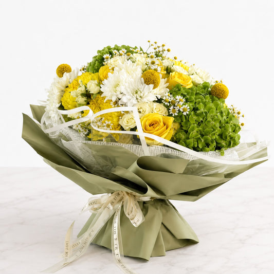 Secret Garden: white and yellow rose, carnation, chrysanthemum in a bouquet (view 2)