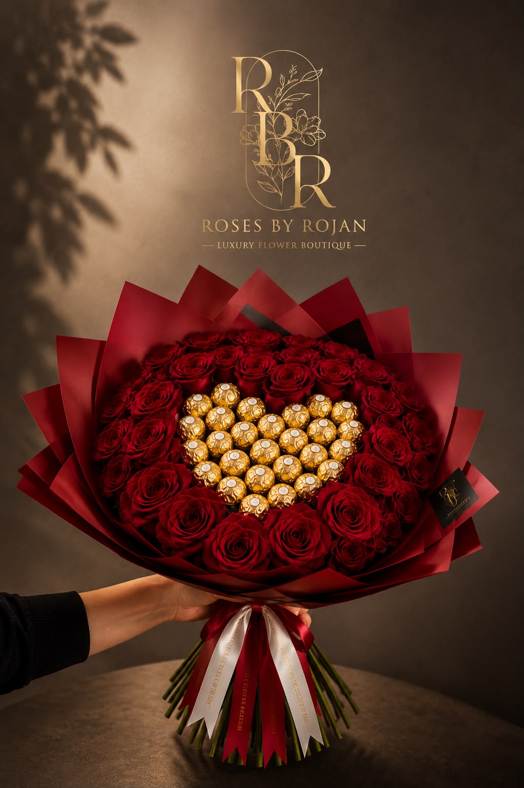 Golden Heart Roses: red rose in a bouquet (view 2)