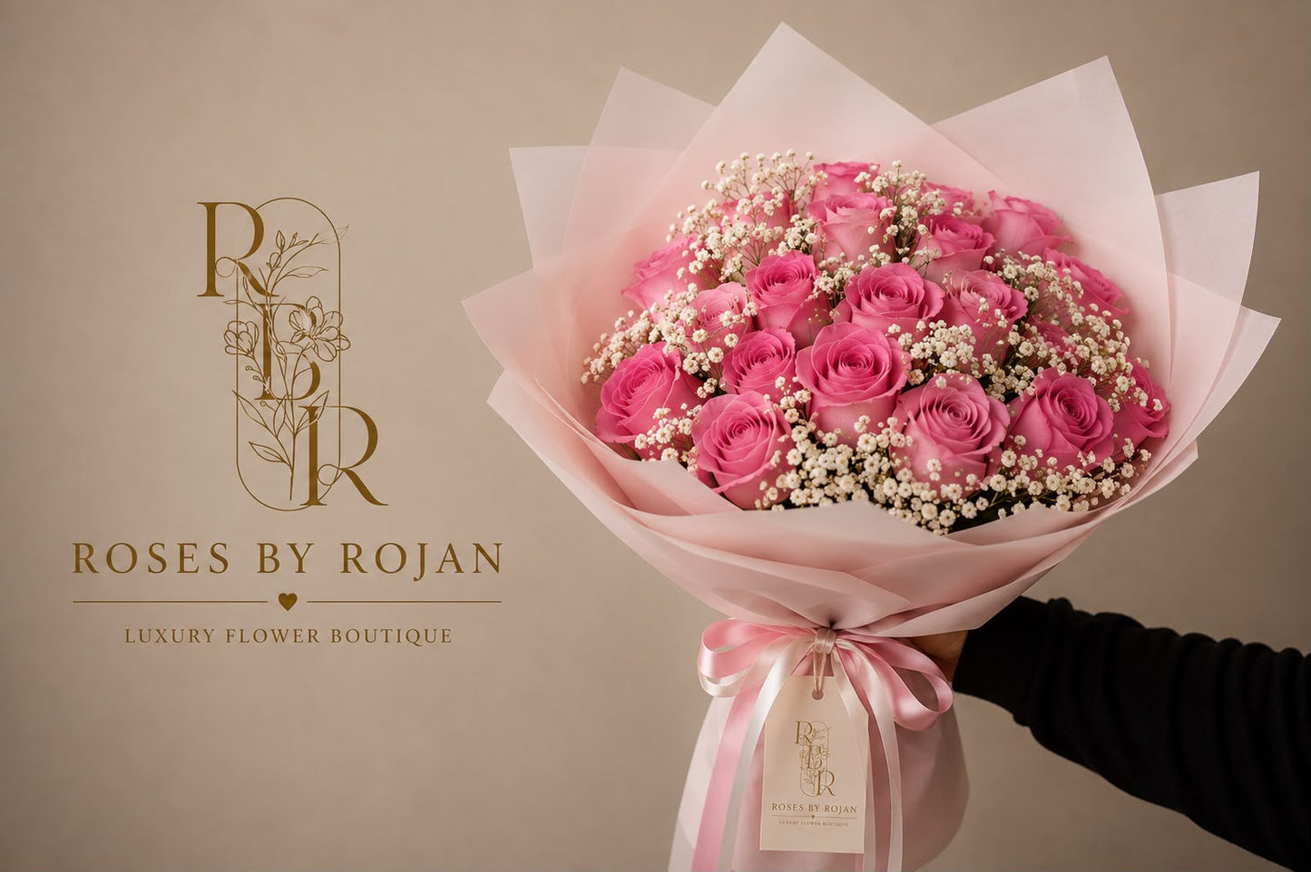 Soft Elegance: pink rose, gypsophila in a bouquet