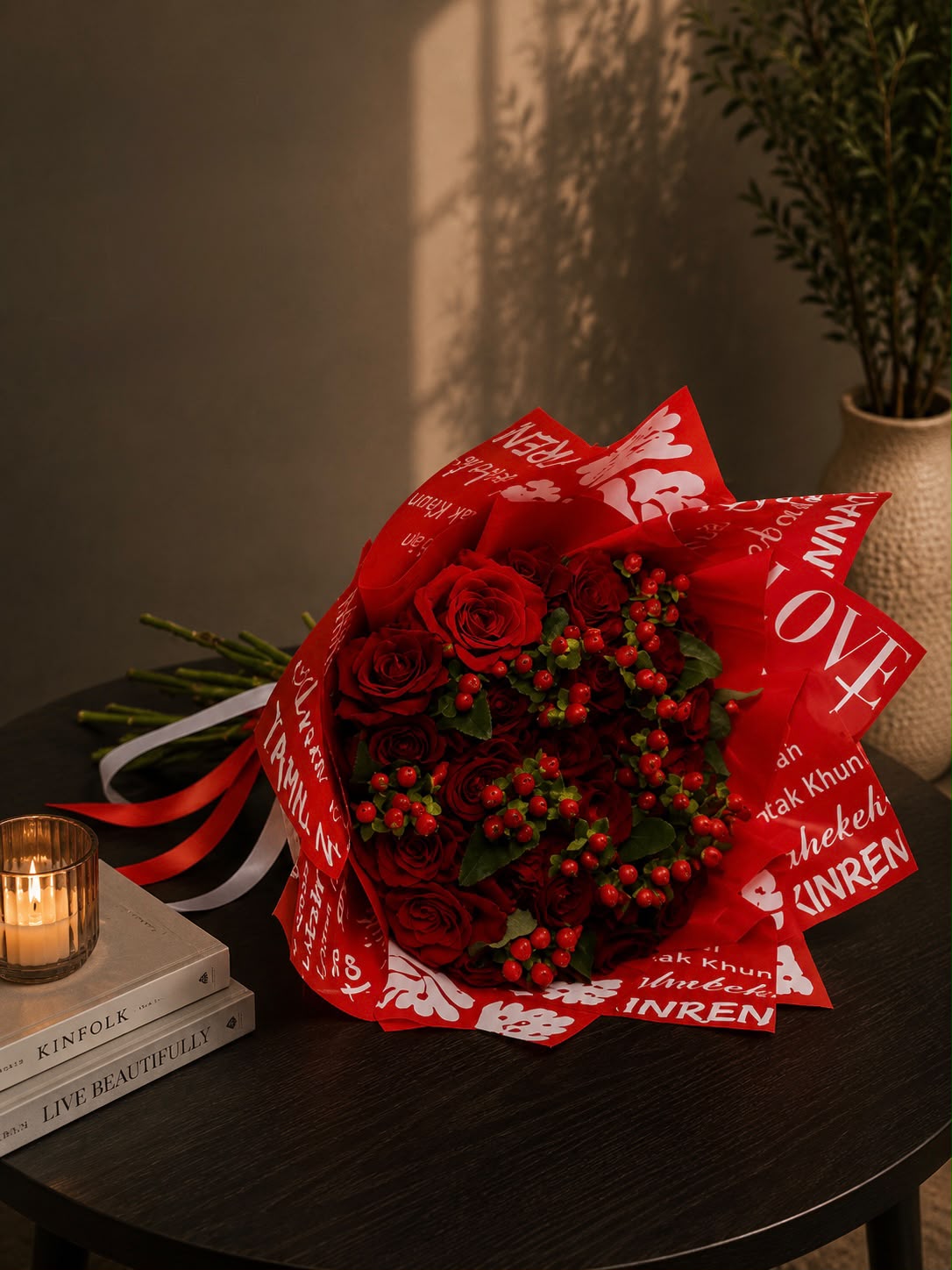 Love Letter Bouquet: red rose, hypericum in a bouquet (view 2)