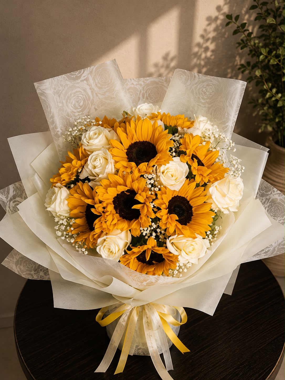 Golden Sunrise Bouquet: orange rose, solidago, tulip in a bouquet
