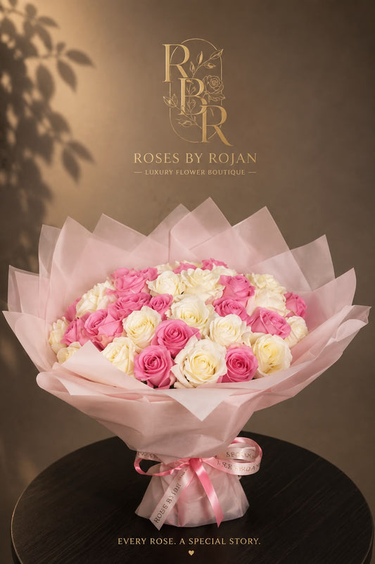 Floral Fancy: pink and white rose in a bouquet
