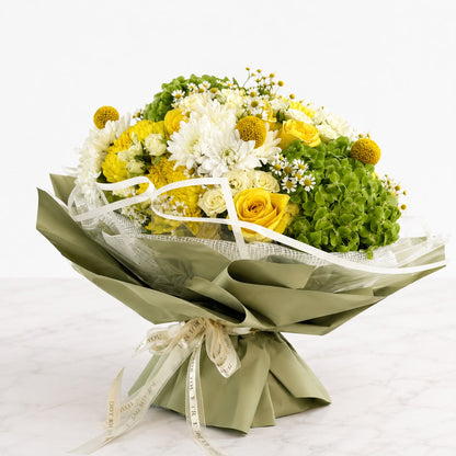 Secret Garden: white and yellow rose, carnation, chrysanthemum in a bouquet (view 2)