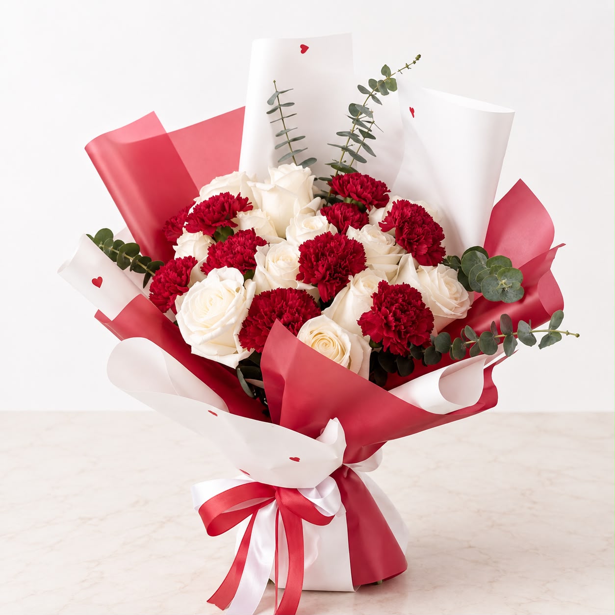 Melody of Love: white rose, carnation in a bouquet