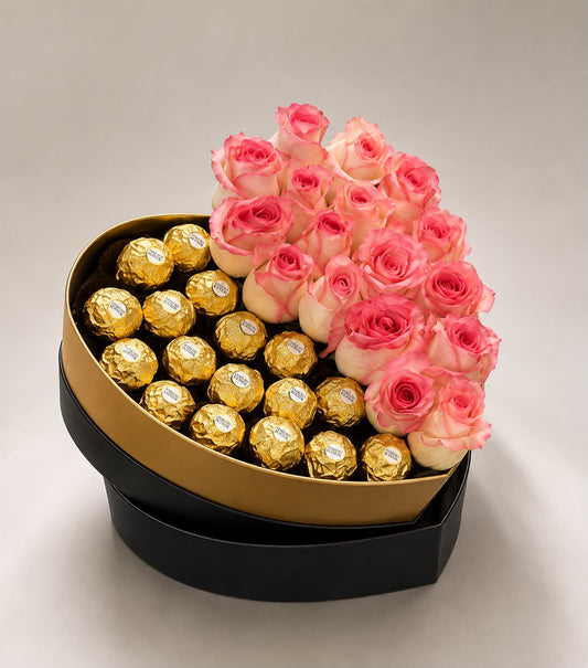 Golden: pink rose in a gift box (view 2)
