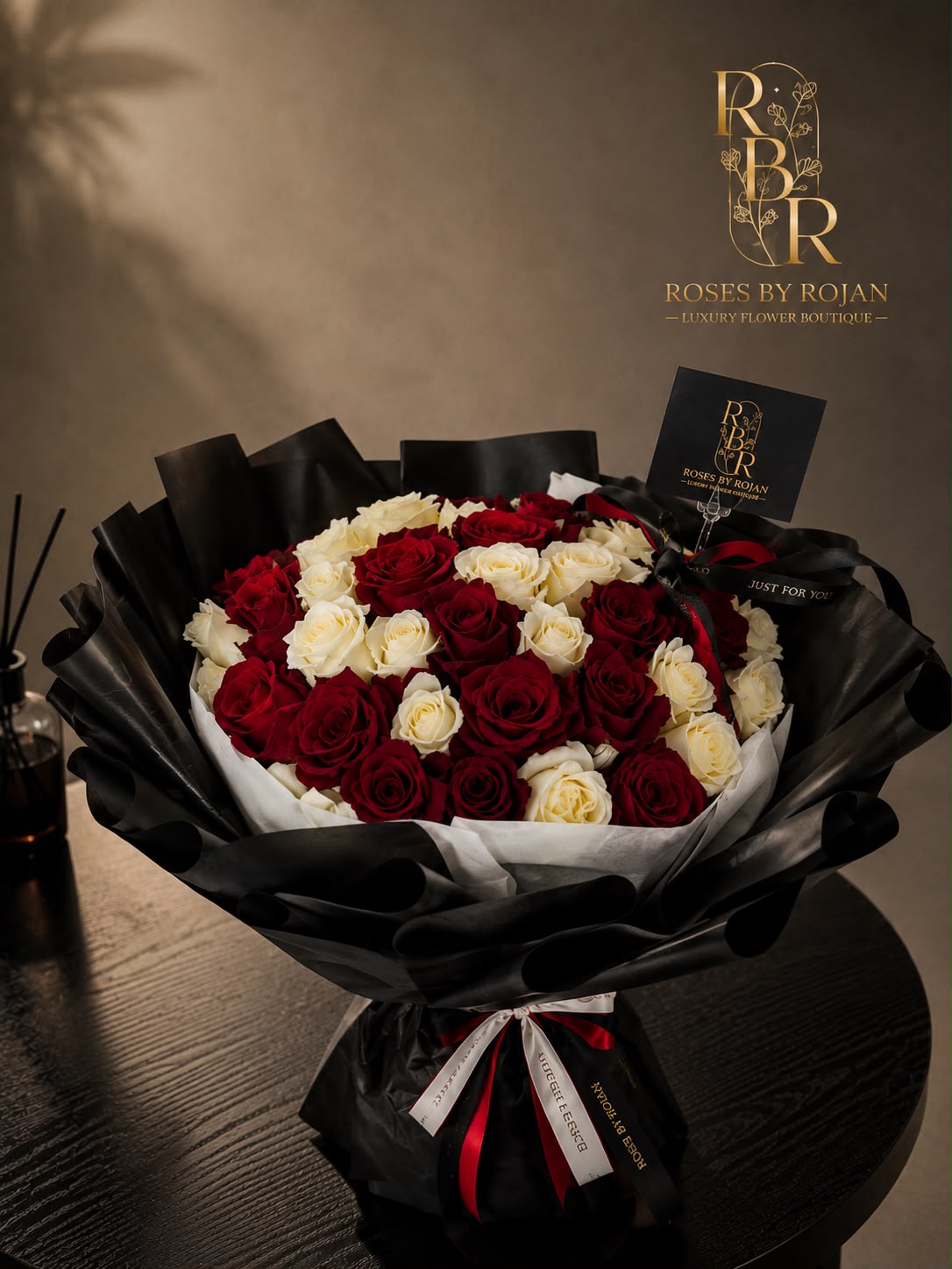 Full of Love: red and white rose in a bouquet (view 2)