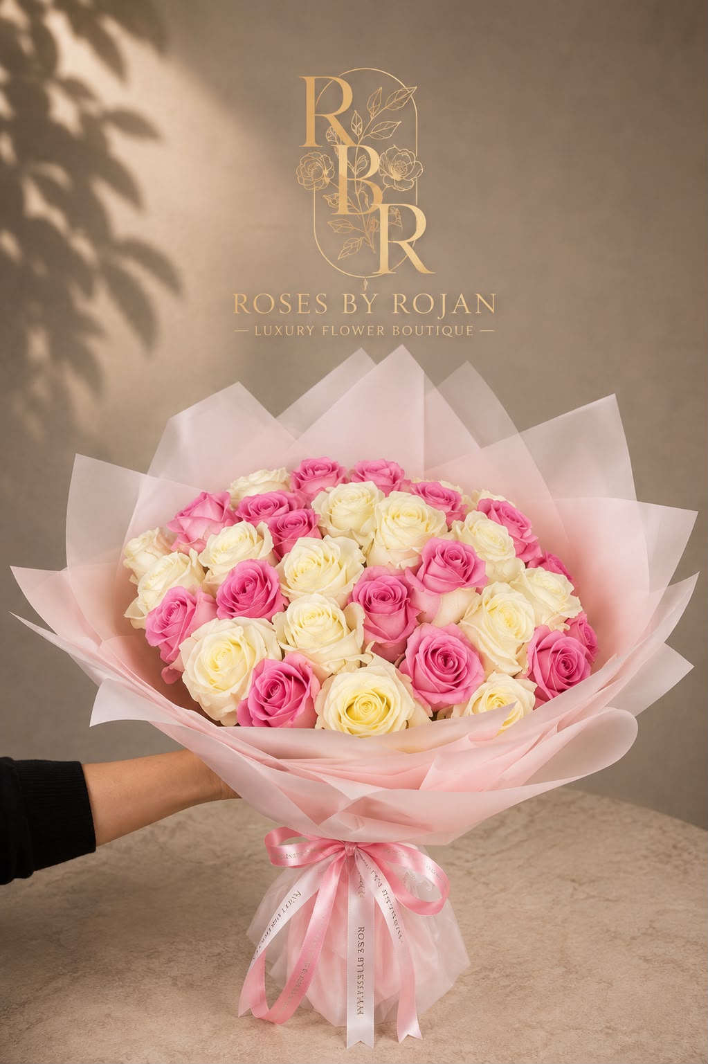 Floral Fancy: pink and white rose in a bouquet (view 2)