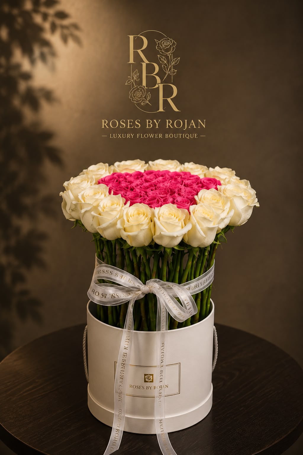 Blush Heart: pink and white rose in a gift box