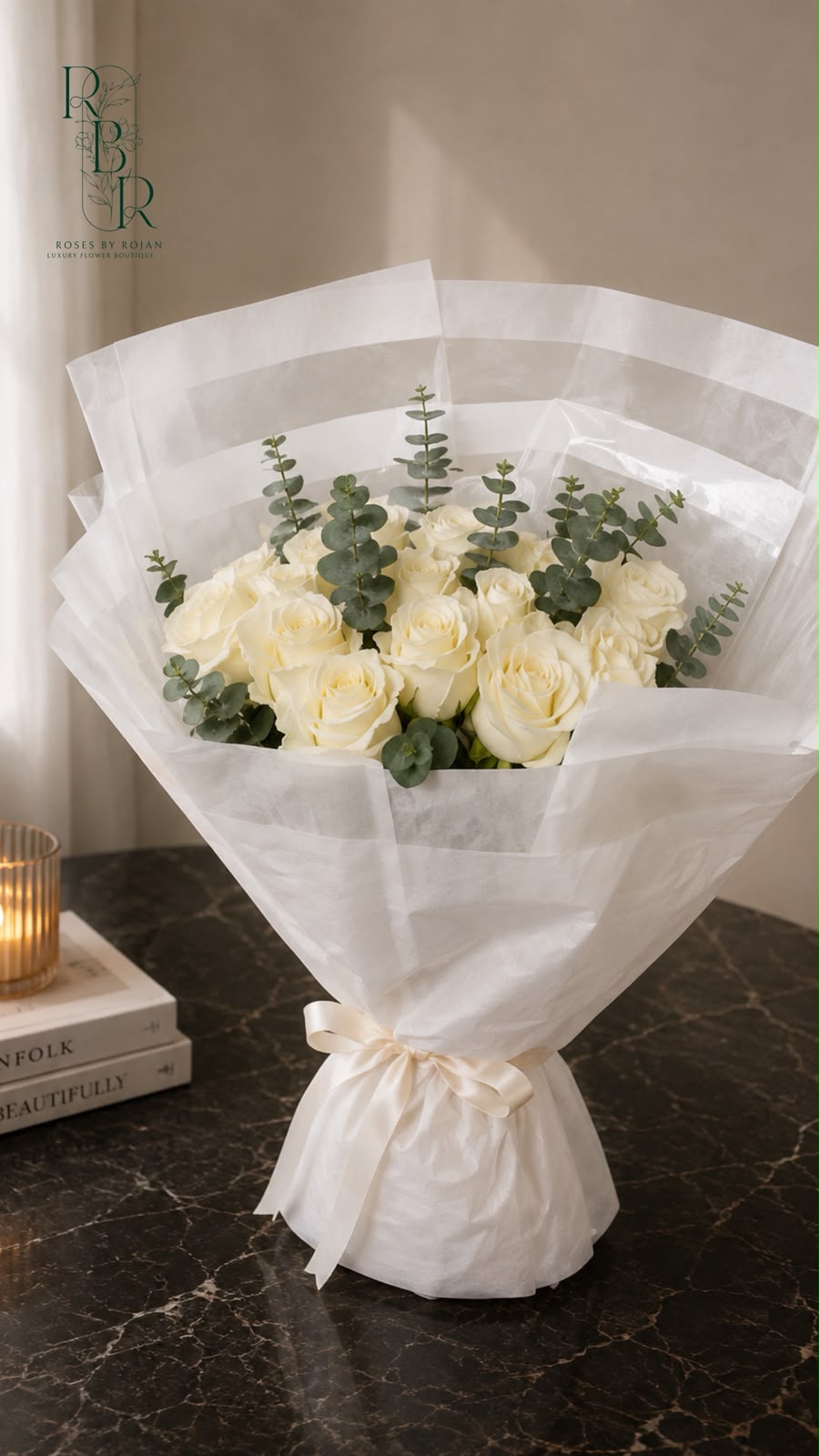 Ivory Grace: white rose in a bouquet (view 2)