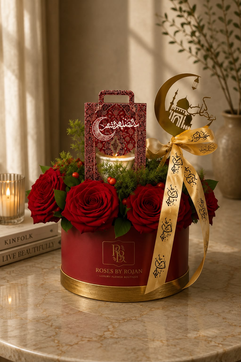 Ramadan Royale: red rose, hypericum in a gift box