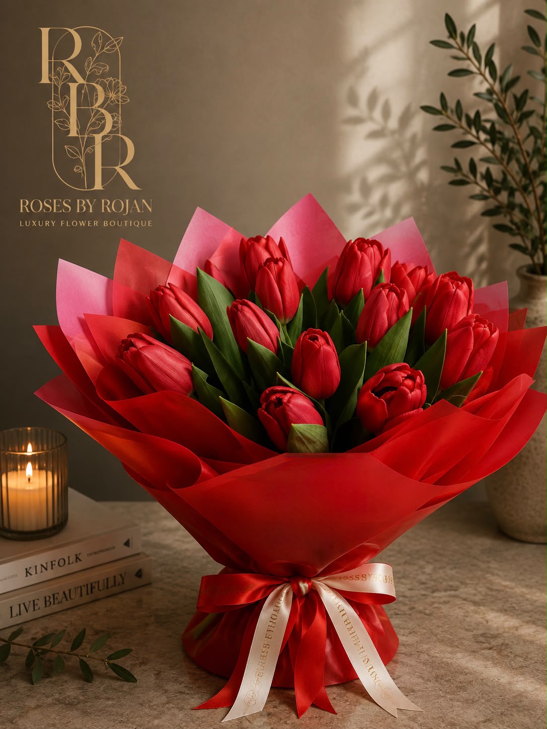 Scarlet Tulip Embrance: red tulip in a bouquet