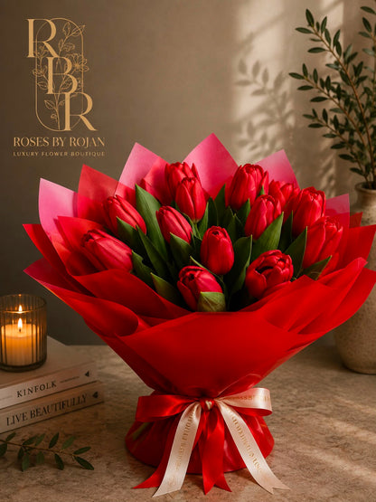 Scarlet Tulip Embrance: red tulip in a bouquet