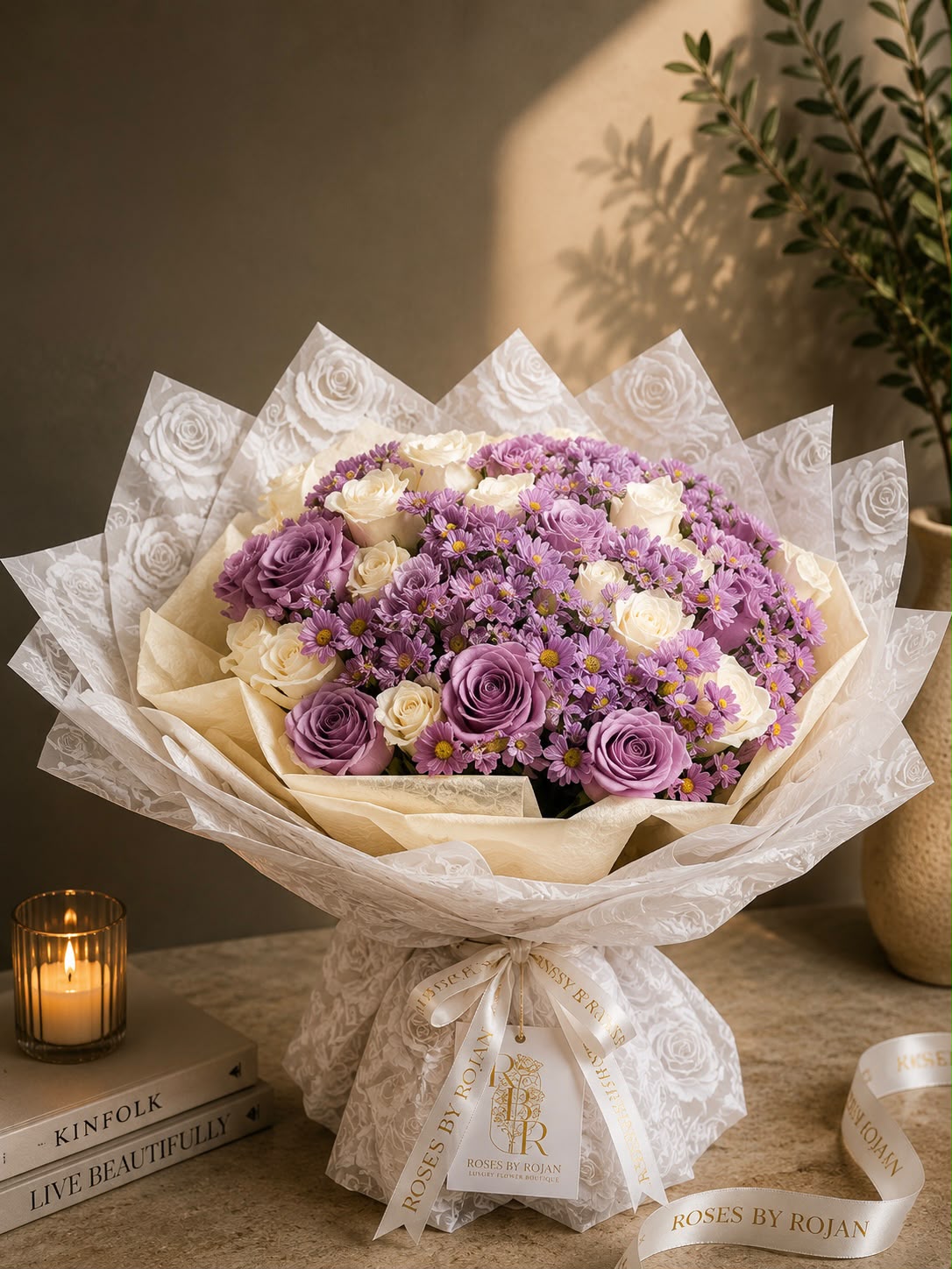Lilac of Love: lilac and white rose, chrysanthemum in a bouquet