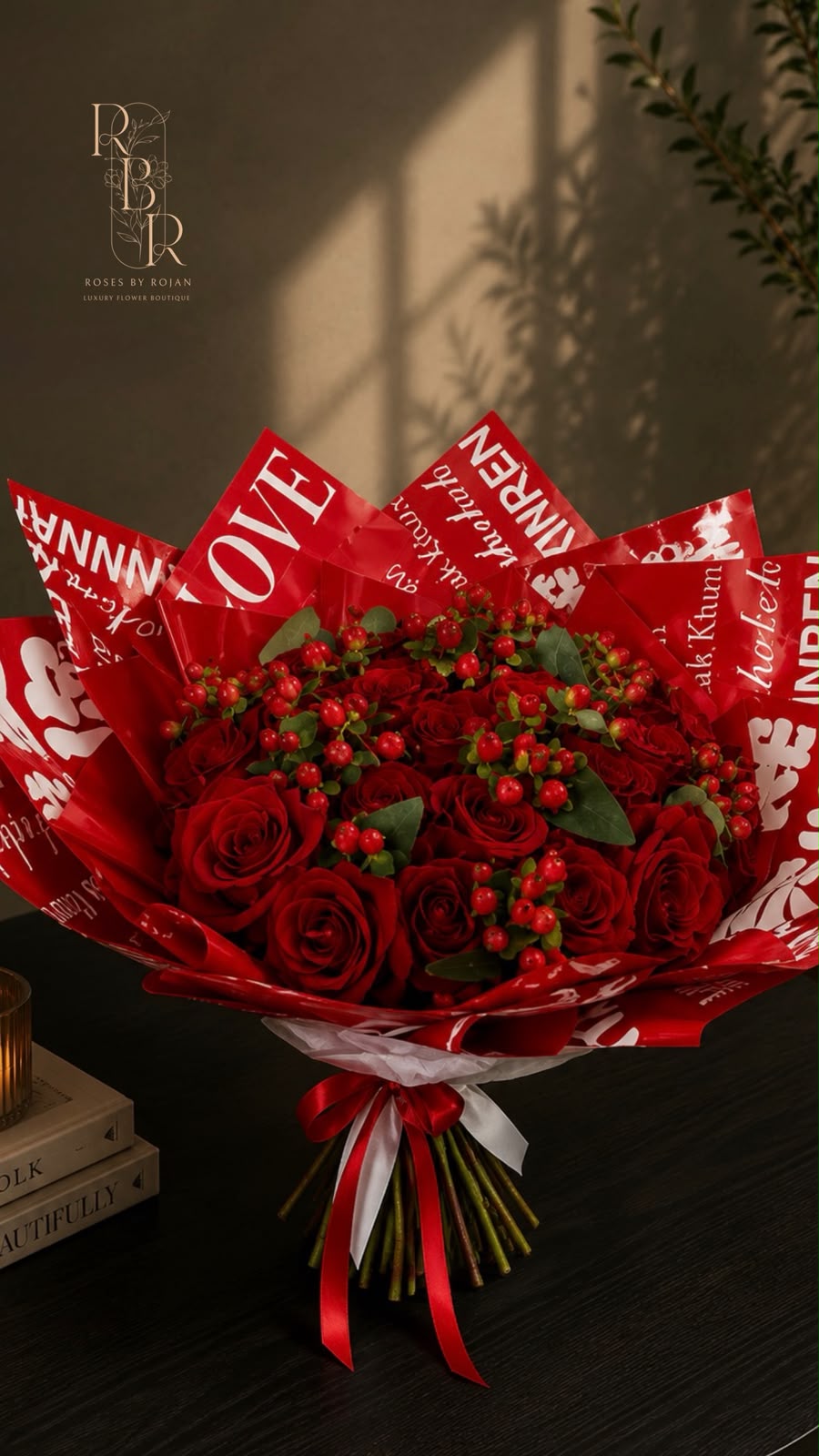 Love Letter Bouquet: red rose, hypericum in a bouquet