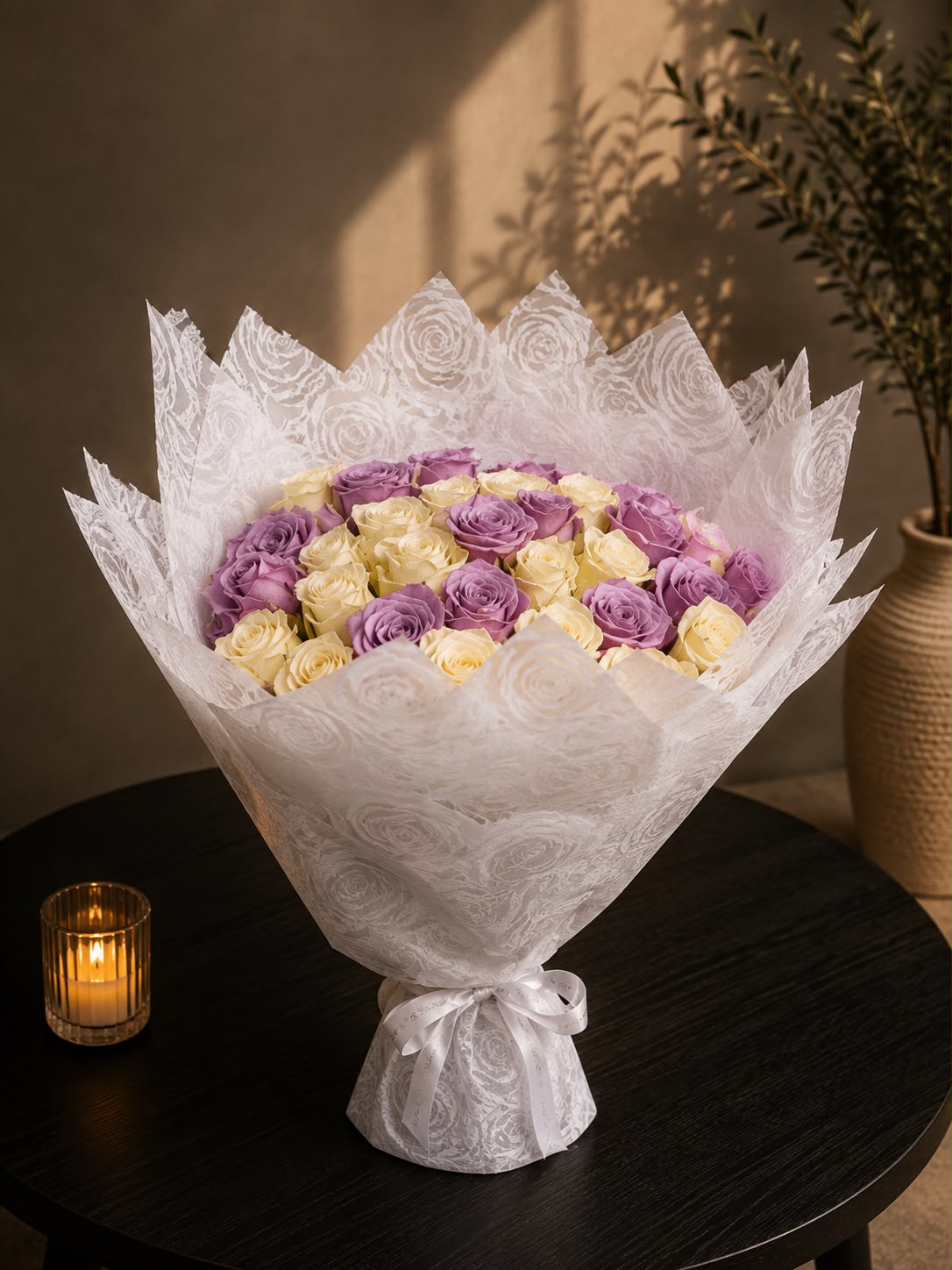 Lavender Buttercream: lilac and white rose in a bouquet (view 2)