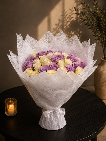 Lavender Buttercream: lilac and white rose in a bouquet (view 2)