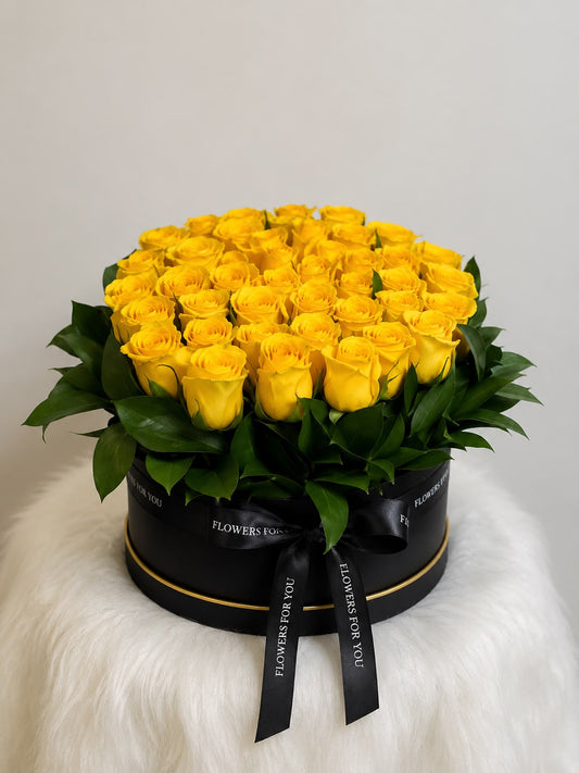 Golden Sunshine Box: yellow rose in a gift box