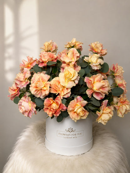 Rose Glow: peach rose in a gift box