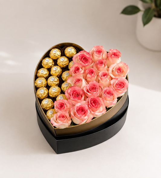 Golden: pink rose in a gift box